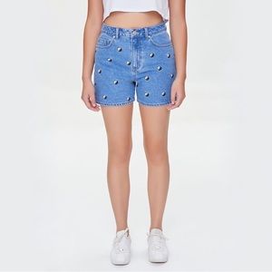 Forever 21 Embroidered Yin Yang Denim Shorts